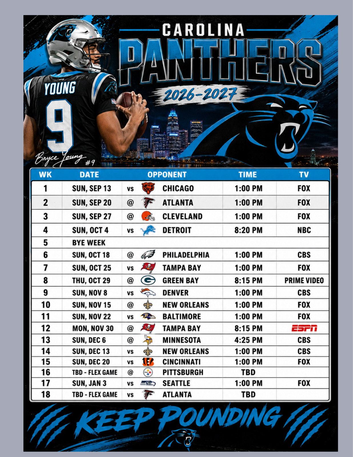 Carolina Panthers Schedule 2026-27 Season Magnet (5 x 7 inches) High Def Carolina Panthers Schedule 2026-27 Season Magnet (5 x 7 inches) High Def