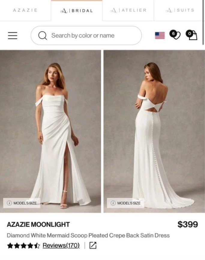 Azazie Women's Moonlight Wedding Dress Size 12 Brand New In Box. Never Worn