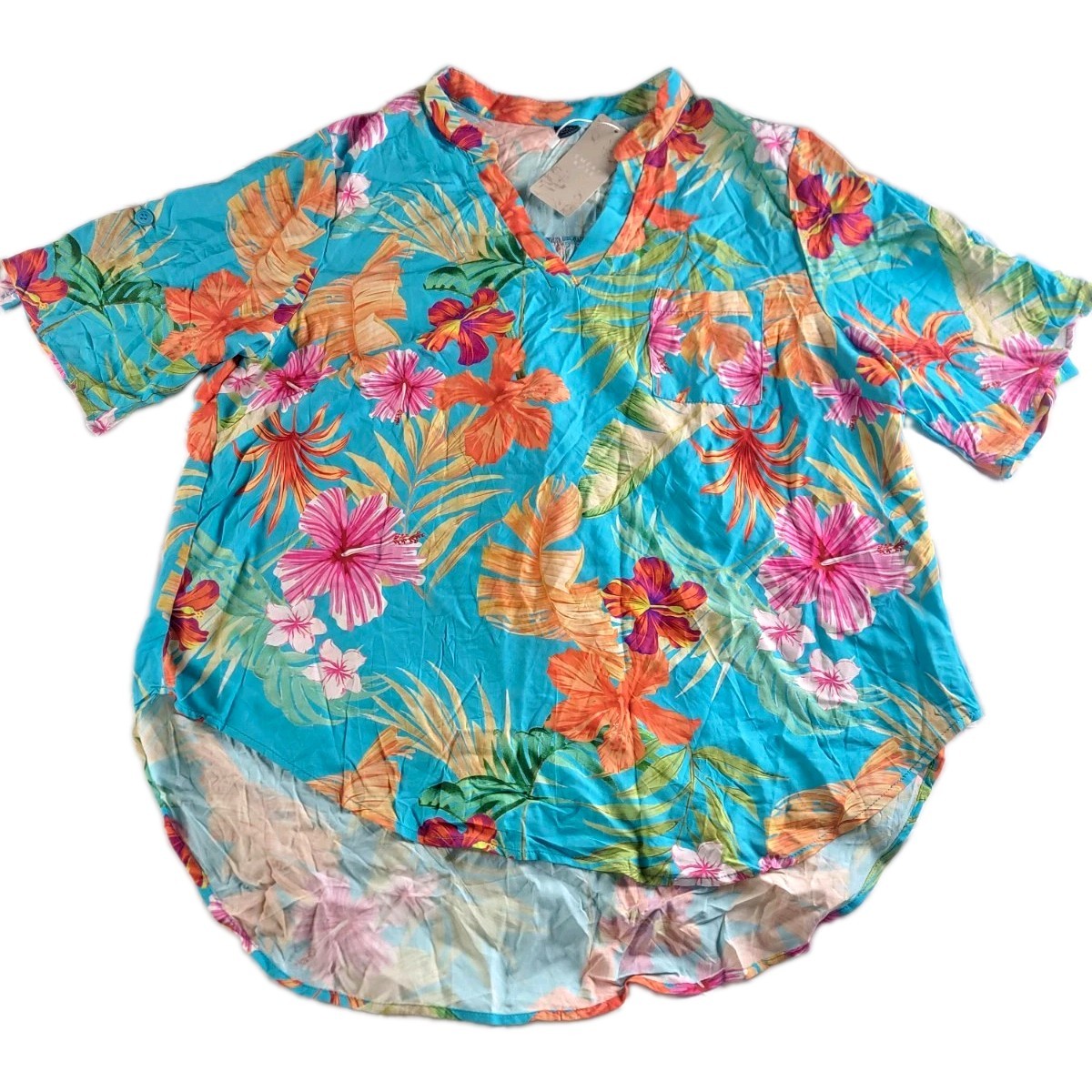 Emery Rose Women’s XL Floral V-Neck 3/4 Sleeve Pullover Blouse Blue NWT