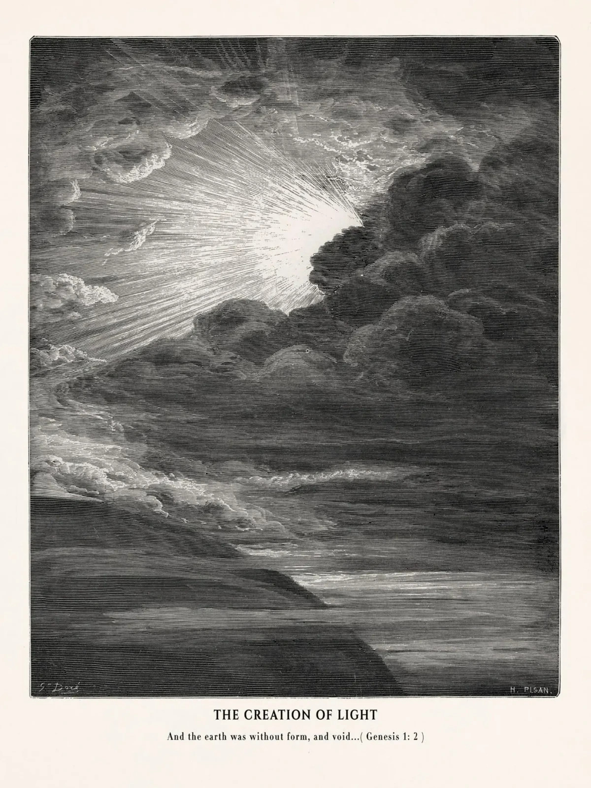 Gustave Dore The Creation of Light Biblical Engraving Art Poster 24x36