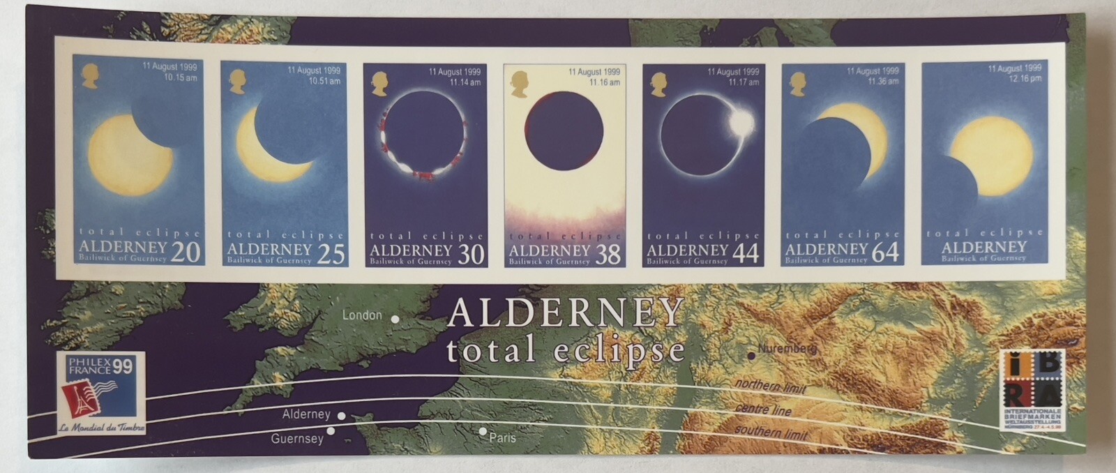 1999 ALDERNEY BAILIWICK OF GUERNSEY MOON PHASES UNUSED LONG POSTCARD