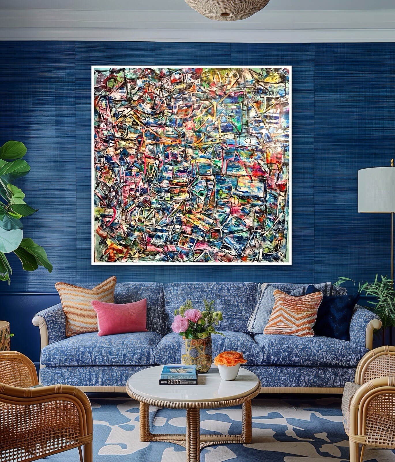 NEW ABSTRACT ART ON CANVAS Original Acrylic Painting  BRIGHT SIGNED 62x60