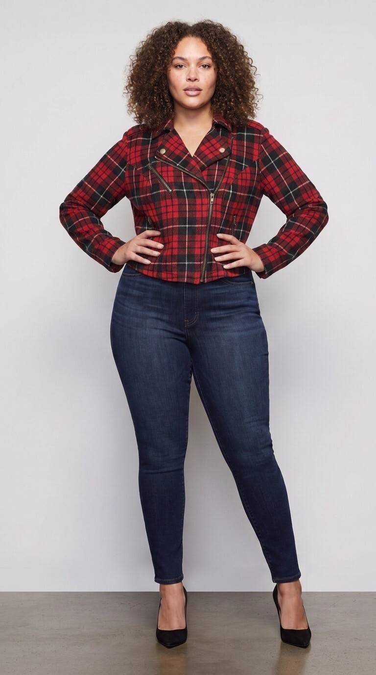Torrid Red and Black Plaid Moto Jacket Size 1X
