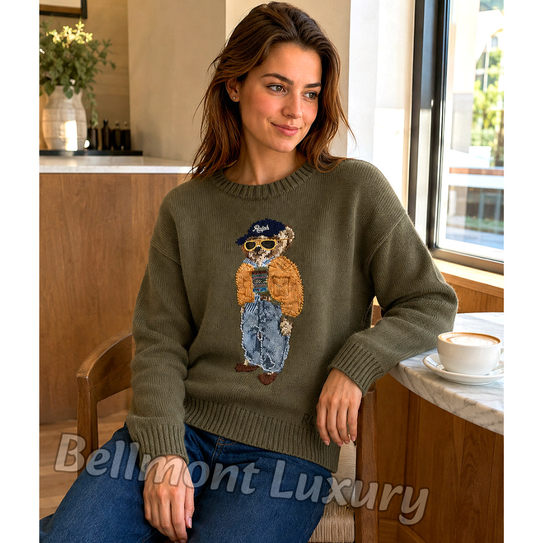POLO RALPH LAUREN Women\'s Olive Green Polo Bear Knit Sweater Size M POLO RALPH LAUREN Women\'s Olive Green Polo Bear Knit Sweater Size M