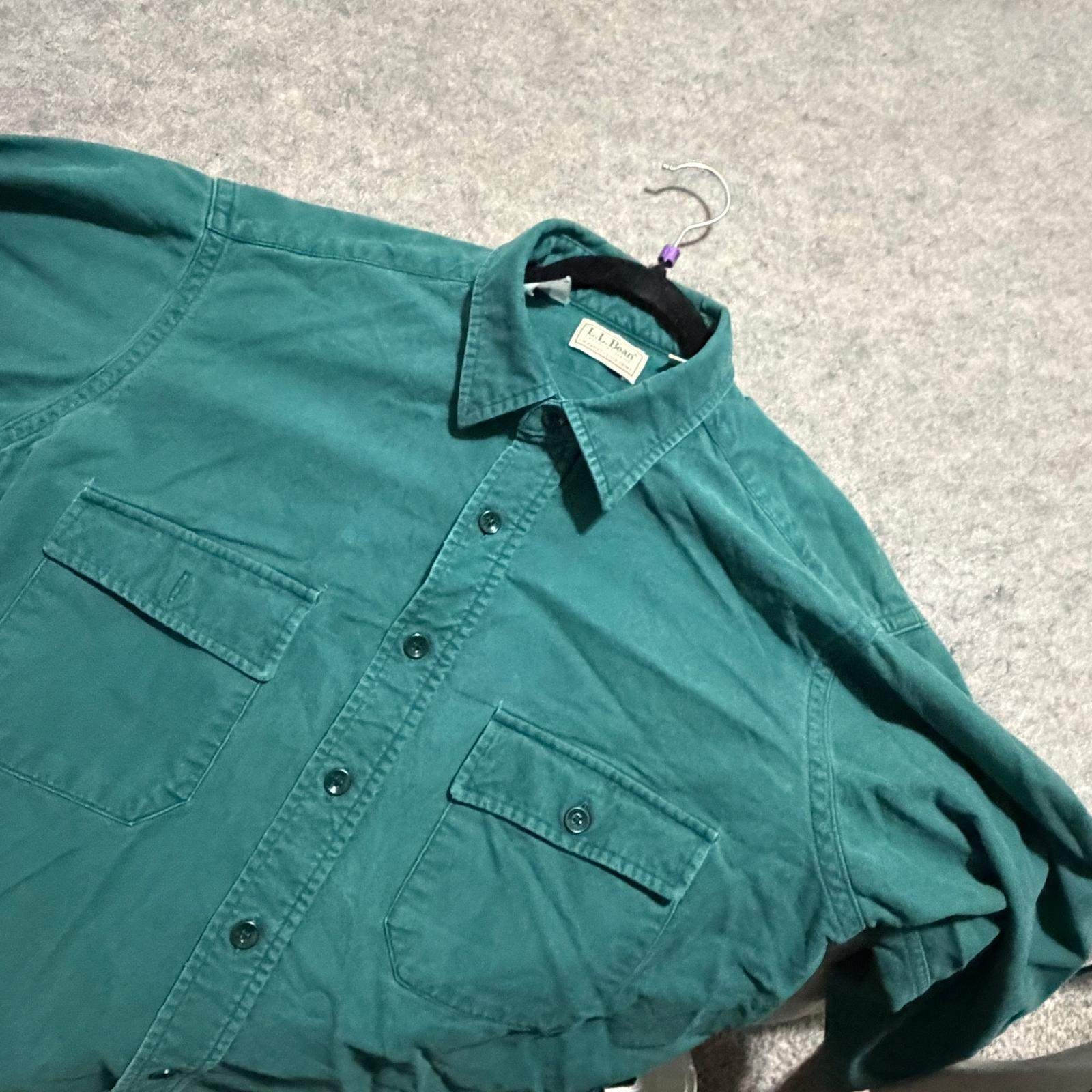 Vintage LL Bean Chamois Cloth Shirt Teal Green USA Made Tall 17 XL Flannel