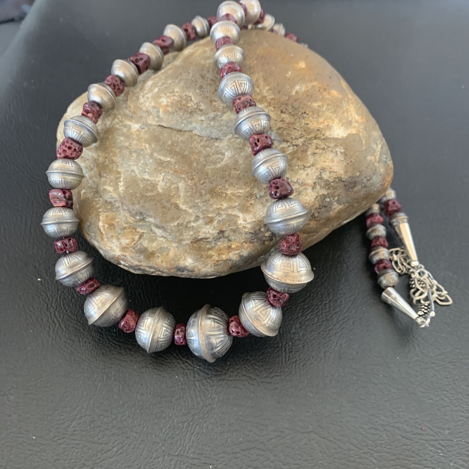 Purple Spiny Oyster Navajo Pearls Sterling Silver Bead Necklace 95507
