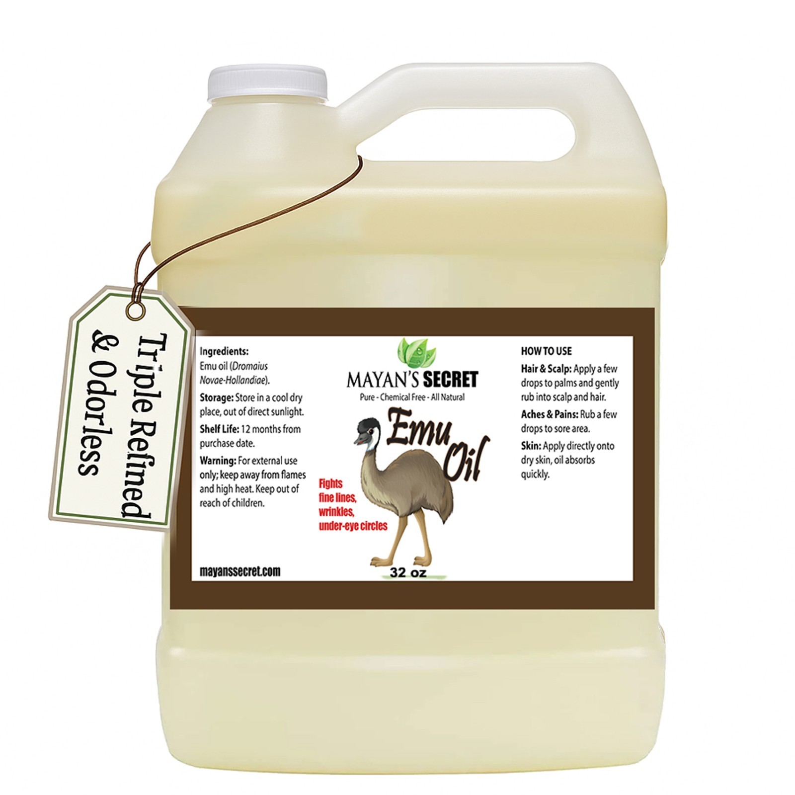MAYAN'S SECRET - Pure Emu Oil for Skin, Hair Growth (4oz to 128oz)