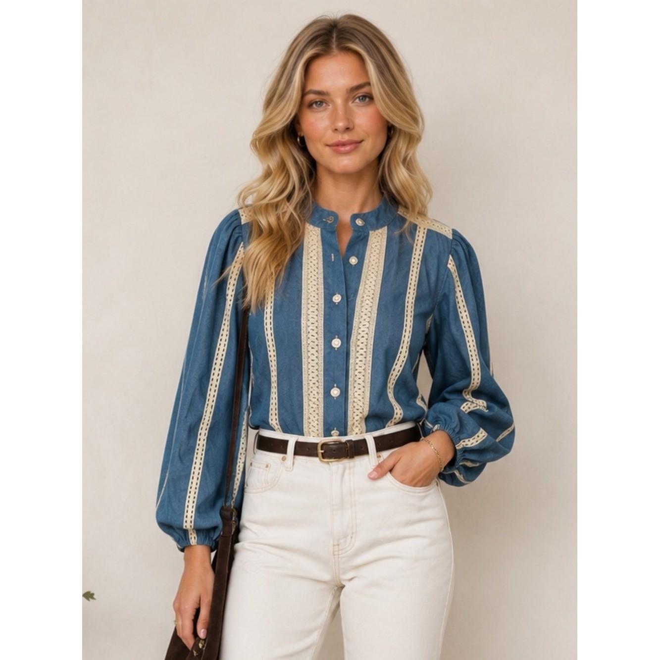 Vita Grace NWT Blue Lace-Trim Denim Button-Up Top Indie Boho Coquette XS Vita Grace NWT Blue Lace-Trim Denim Button-Up Top Indie Boho Coquette XS