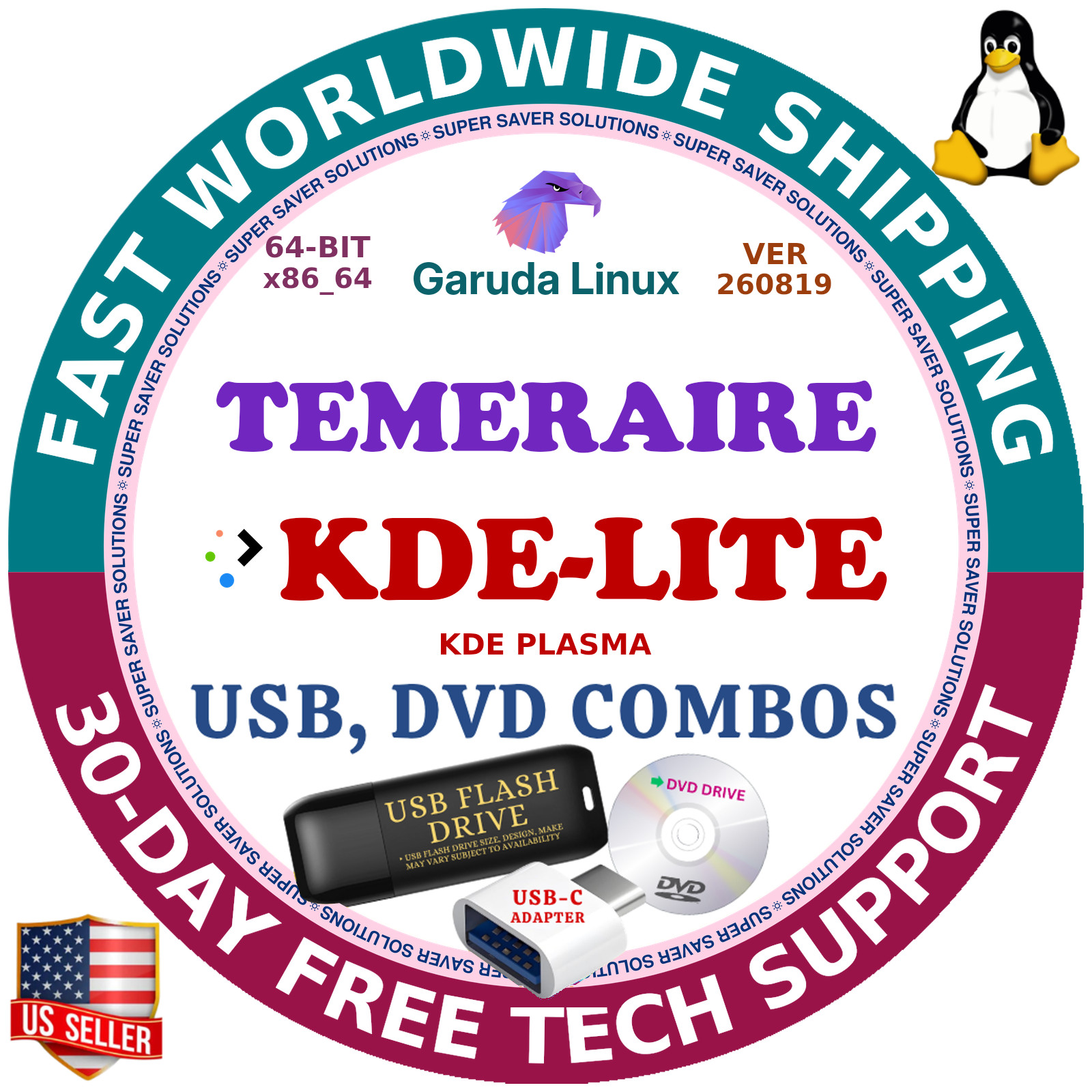 GARUDA LINUX OS TEMERAIRE 64-BIT INSTALLER, KDE, XFCE, GNOME, CINNAMON, USB/DVD