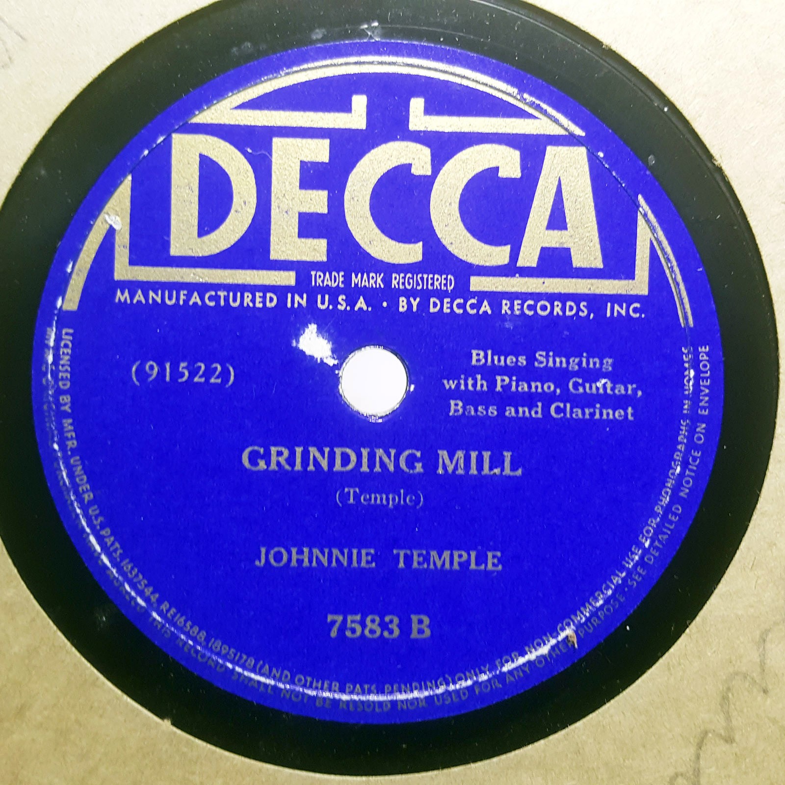 JOHNNIE TEMPLE Grinding Mill/Better Not Let My Good Gal Catch You Here DECCA