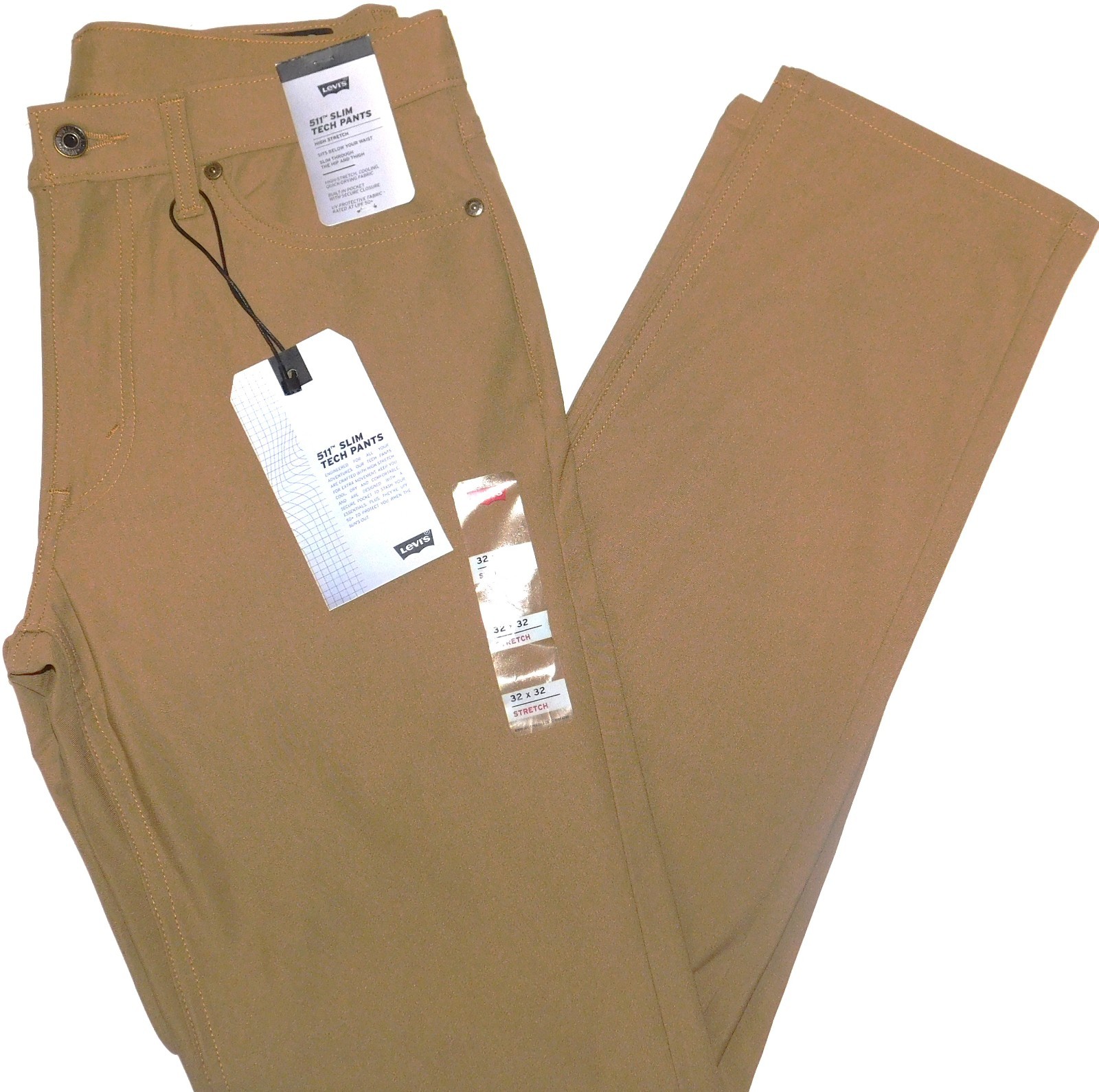LEVIS 511 Slim Tech Pants High Stretch Jean Cut Quick Dry UV 50+ Walnut Brown LEVIS 511 Slim Tech Pants High Stretch Jean Cut Quick Dry UV 50+ Walnut Brown