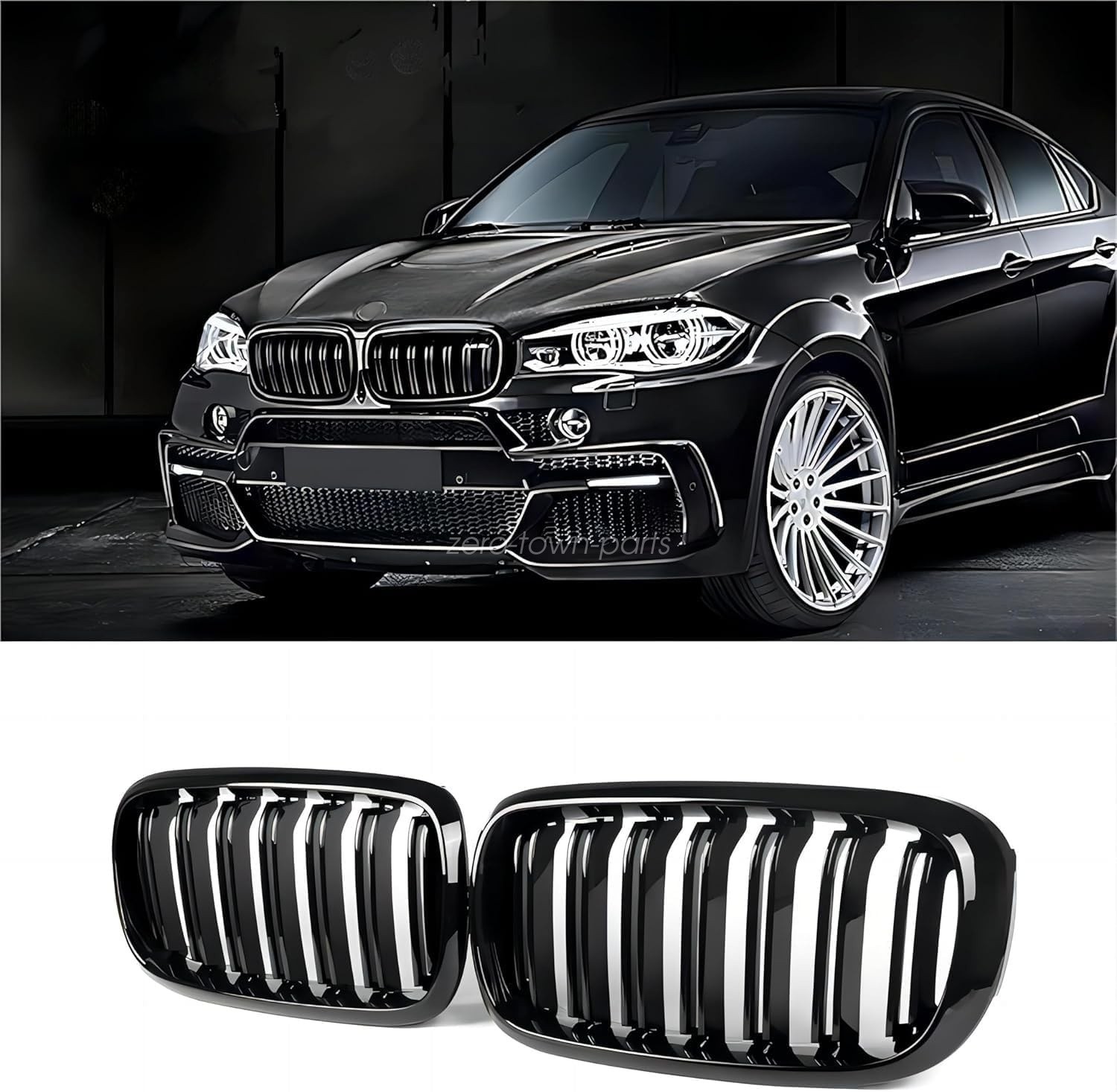 For 2014-2018 BMW X5 F15 X6 F16 Gloss Black Dual Line Front Kidney Grill Grille