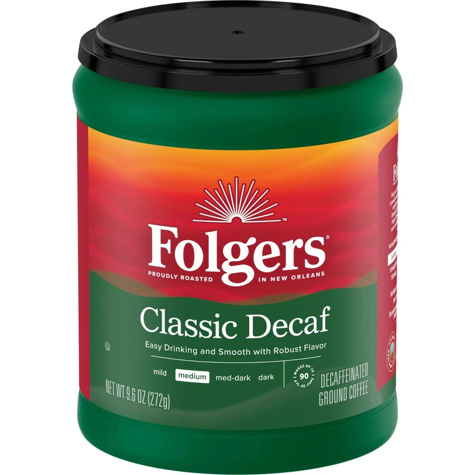 Folgers Decaf Coffee, Ground Coffee, Classic Medium Roast, 9.6 oz Canister Folgers Decaf Coffee, Ground Coffee, Classic Medium Roast, 9.6 oz Canister