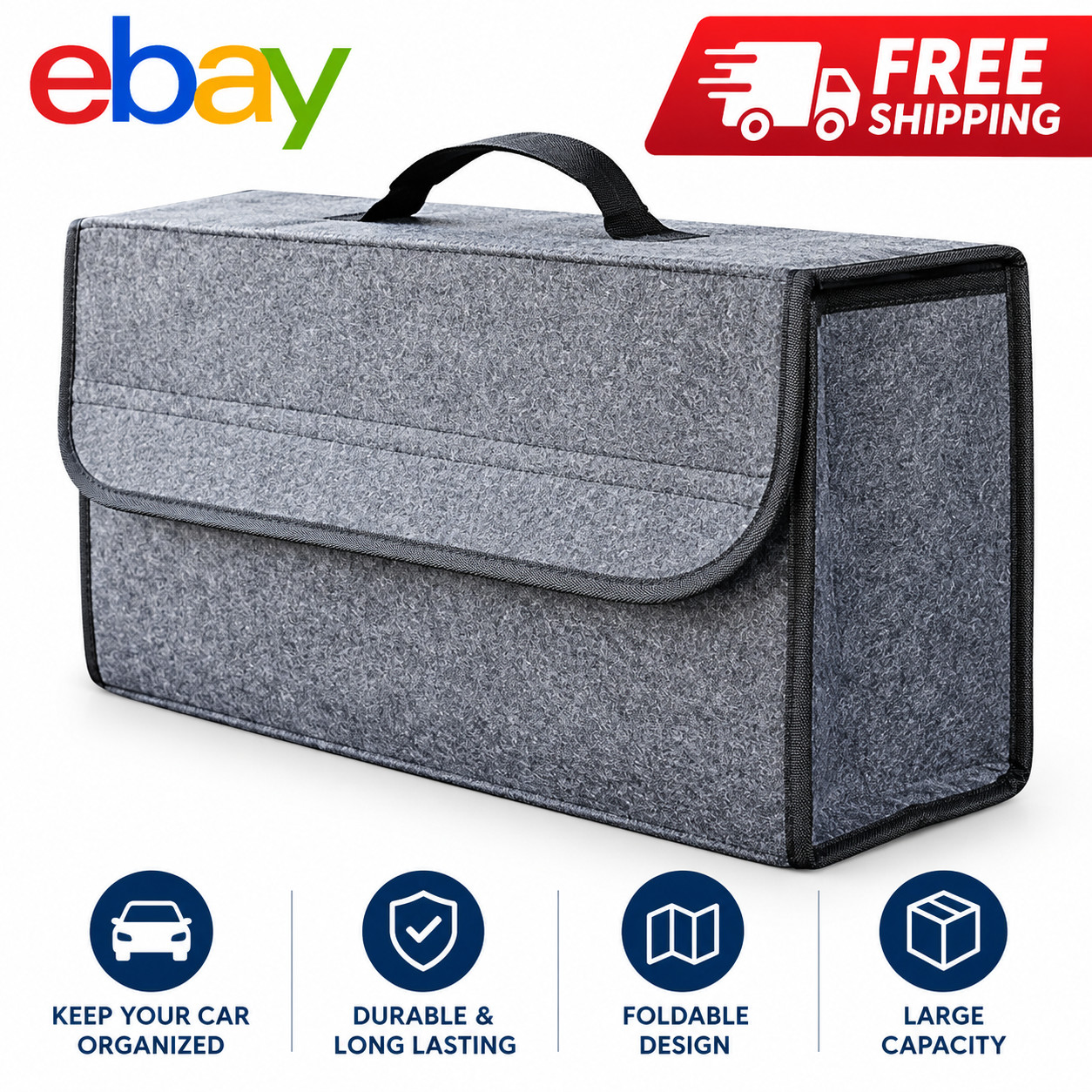 Large Car Trunk Organizer Felt Storage Bag Anti Slip Tool Box Gray Black