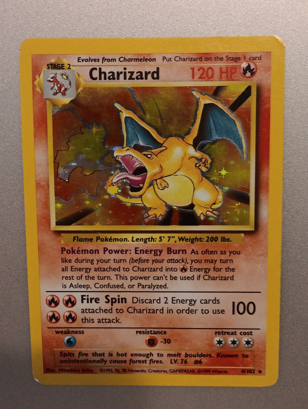 Charizard 4/102 Base Set Holo Rare Vintage Wizards Of The Coast Pokemom TCG Charizard 4/102 Base Set Holo Rare Vintage Wizards Of The Coast Pokemom TCG