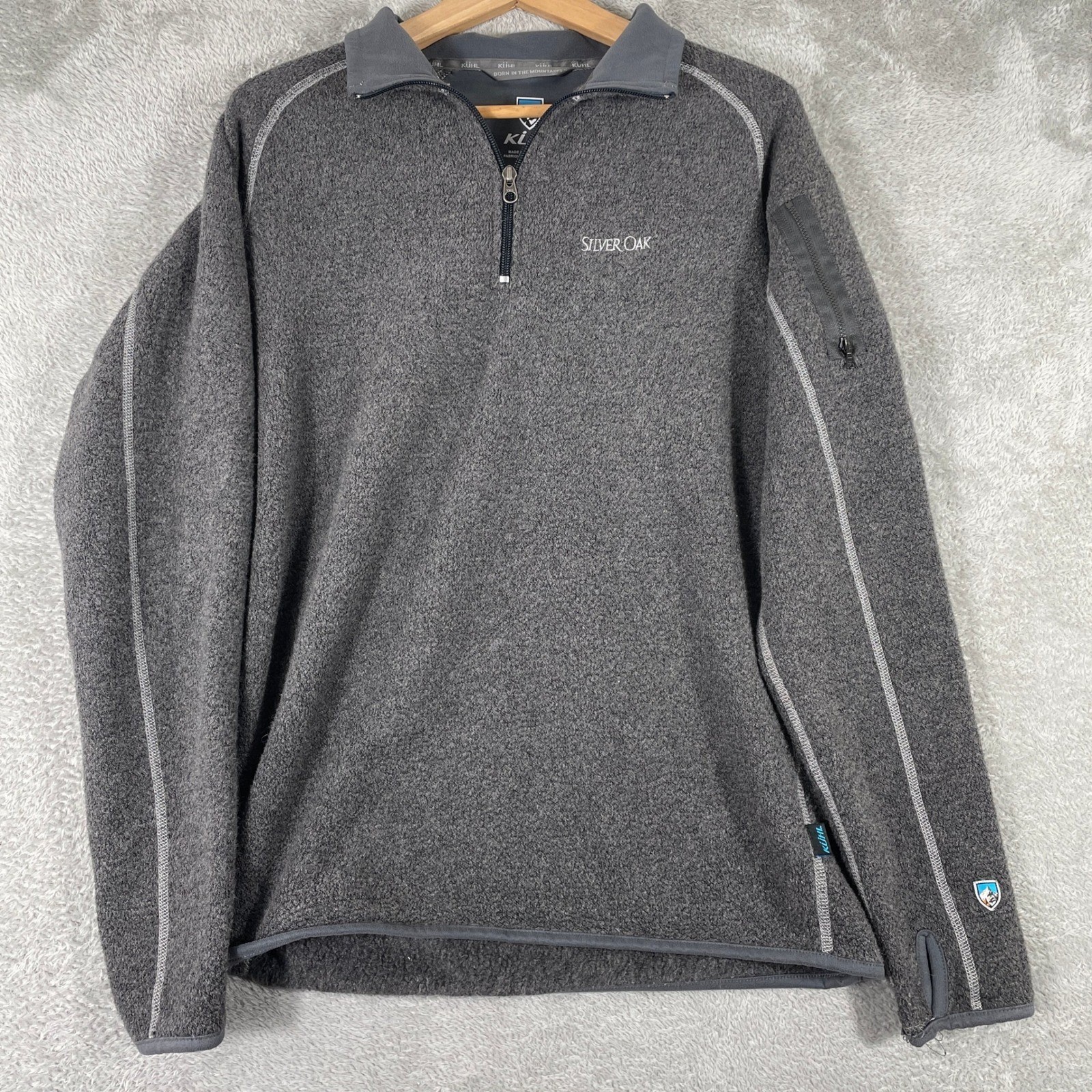 Kuhl Interceptr 1/4 Zip Mens Medium Gray Alfpaca Fleece Silver Oak Logo Pullover