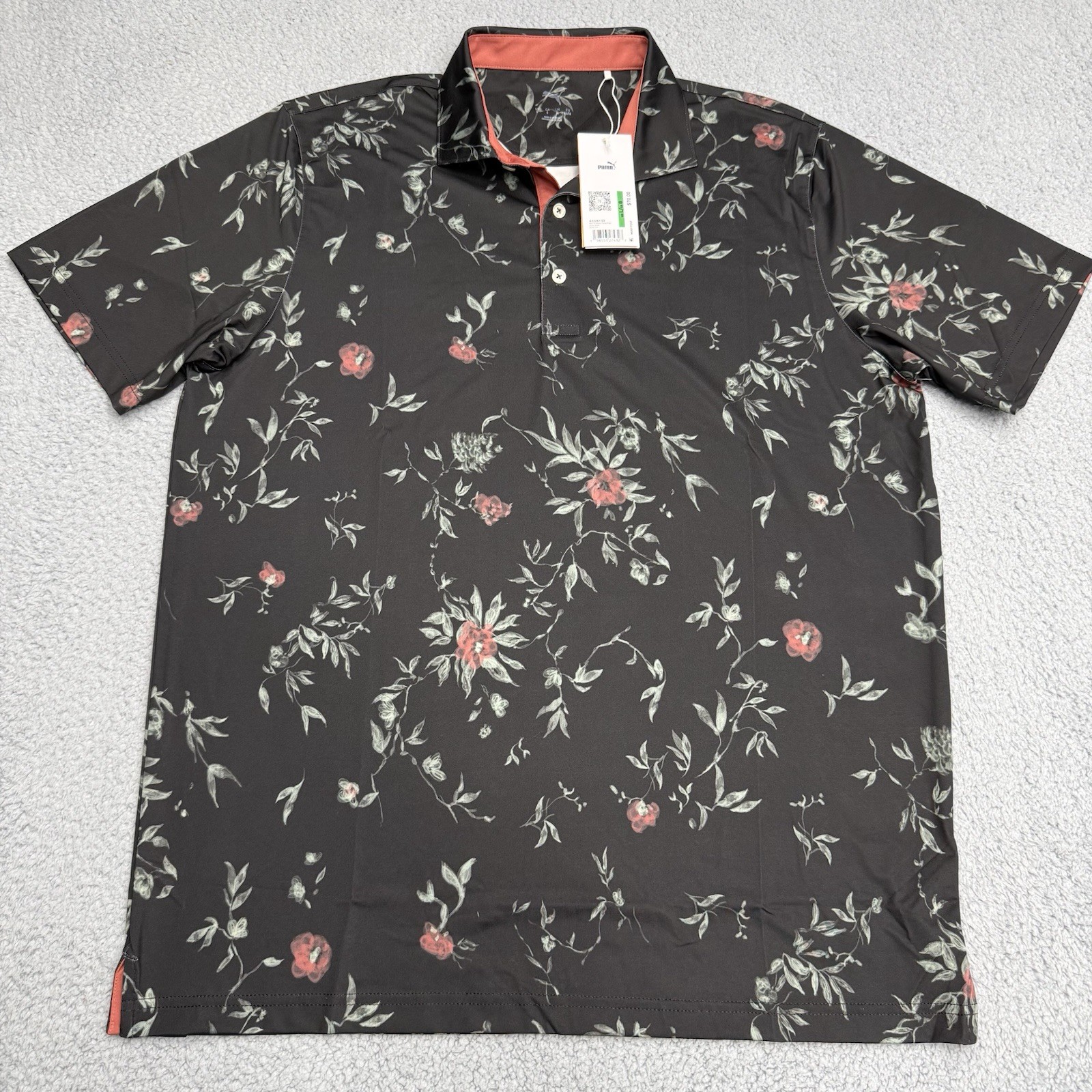Puma Polo Shirt Mens L Black MATTR Water Floral Print Performance 632261-02