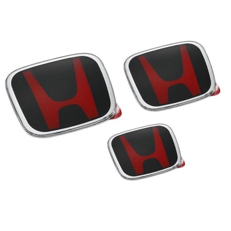 Genuine 3pc Black Red Front Rear Steering Emblem Badge For Civic Sedan 2016-2022 Genuine 3pc Black Red Front Rear Steering Emblem Badge For Civic Sedan 2016-2022