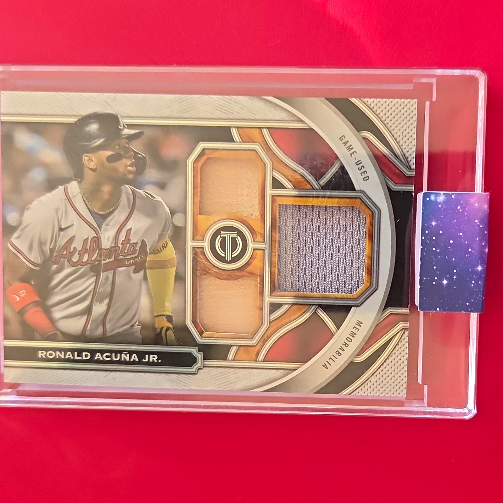Topps 2023 Topps Tribute Ronald Acuña Jr. TR-RA Triple Relics Green /99 Braves Topps 2023 Topps Tribute Ronald Acuña Jr. TR-RA Triple Relics Green /99 Braves