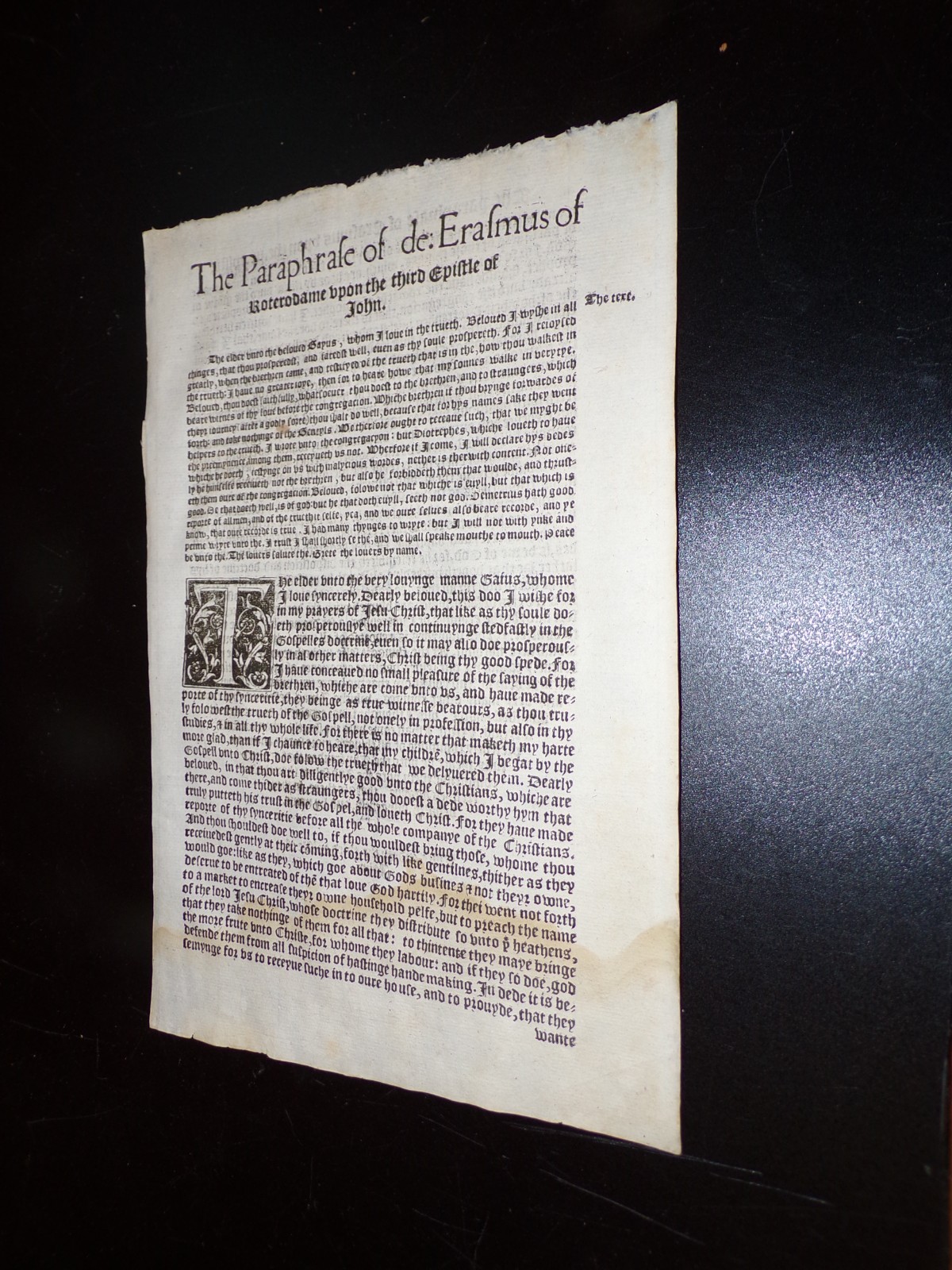 1548/49-The Paraphrases of Erasmus in English-The Third Epistle of John-1 Leaf