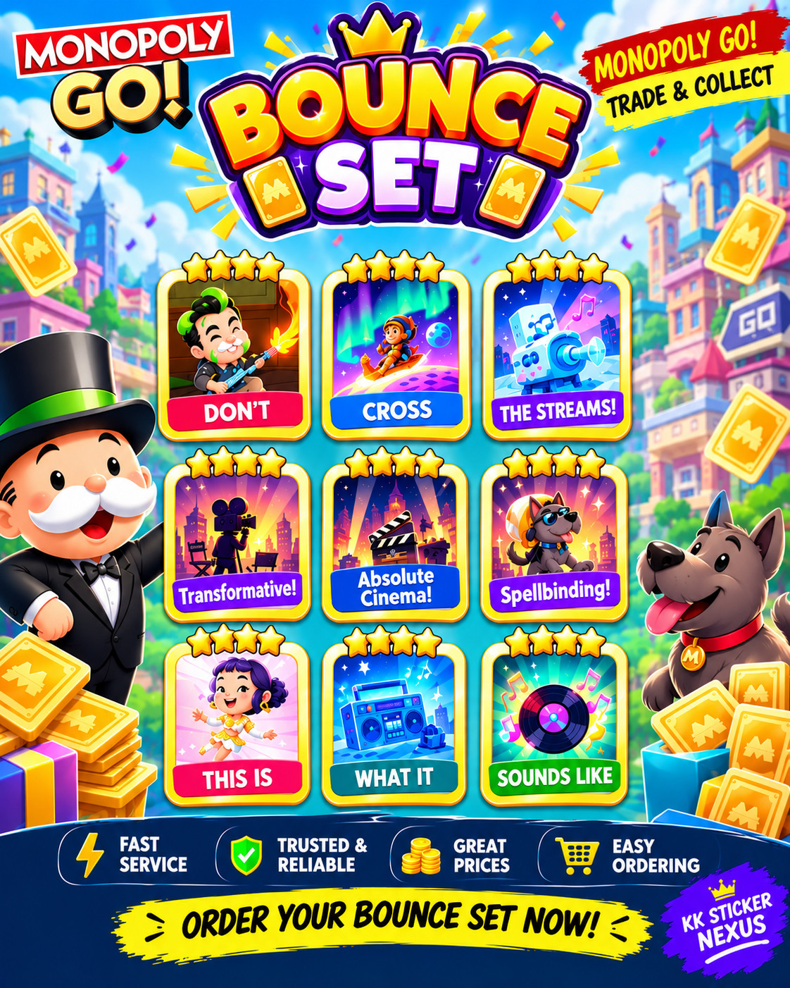 MOGO Stickers BONUS SET Go For Monopoly Go SUPER FAST DELIVERY