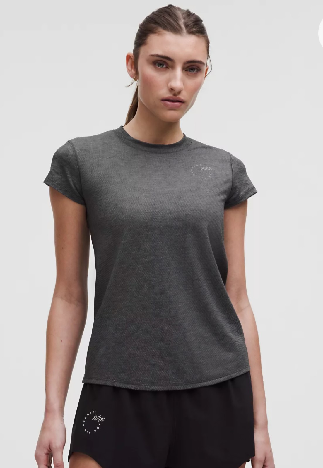 Lululemon Mile Marker Run Crew Graphic Mesh Short Sleeve Shirt M Grey