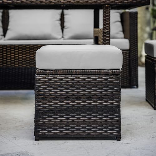BROWN FRAME/OFF WHITE CUSHIONS - NESTL WICKER OUTDOOR FURNITURE SET
