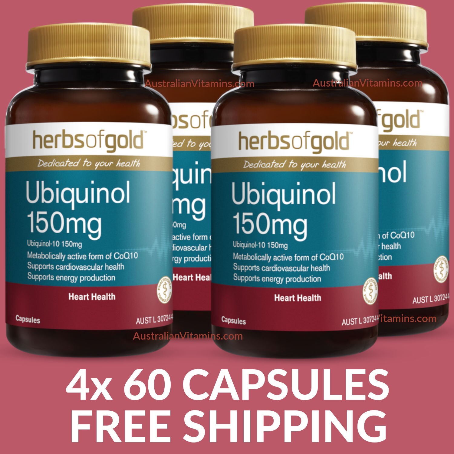 Herbs of Gold Ubiquinol 150mg | 60 Capsules - 4 PACK - $49.95 each