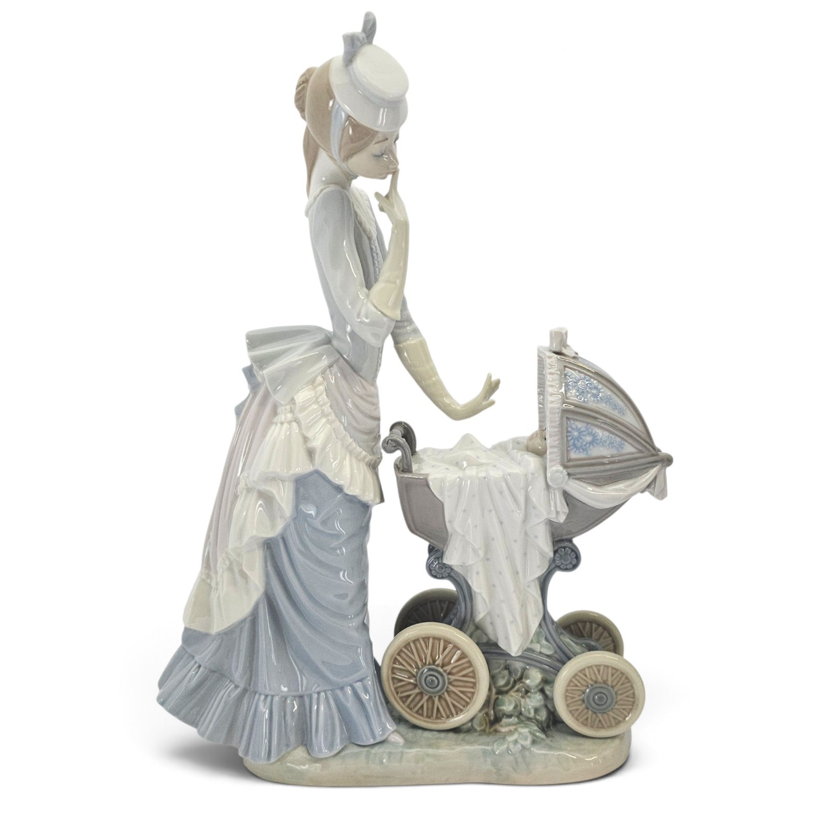 Lladro Baby\'s Outing #4938 Woman Baby Carriage Porcelain Figurine 13.25\