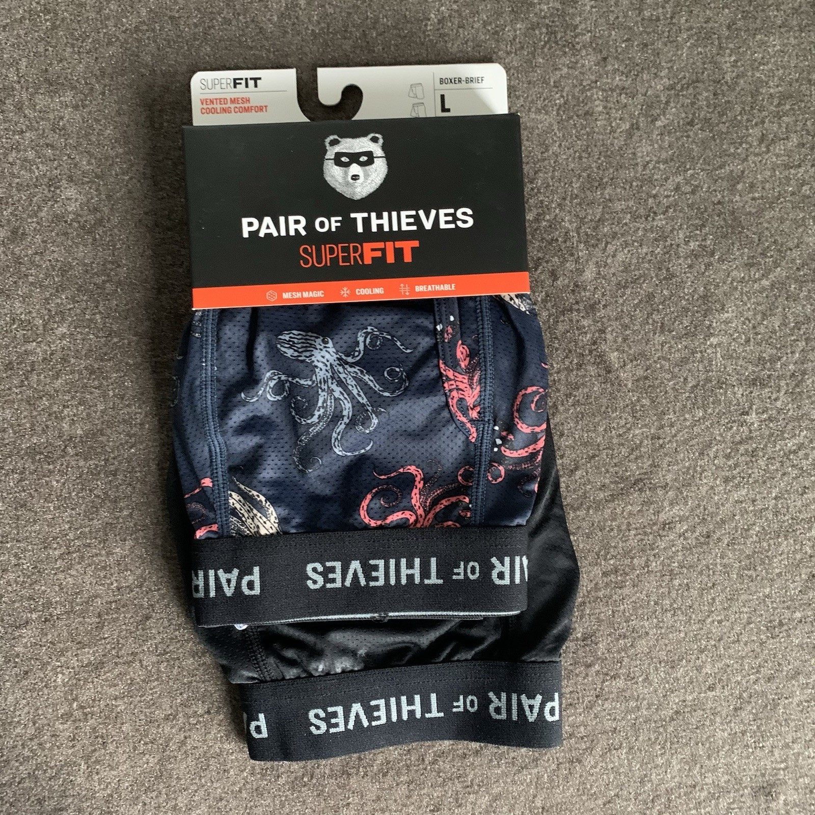 Pair of Thieves Mens Large 2 Pack Boxer Briefs SuperFit Mesh Octopus Black/Grey Pair of Thieves Mens Large 2 Pack Boxer Briefs SuperFit Mesh Octopus Black/Grey