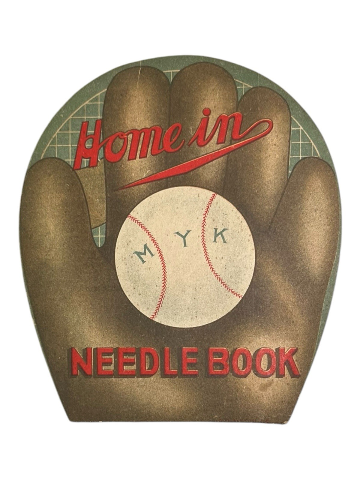 Vintage c. 1910's Home in Needle Book Baseball Themed w Catcher Runner Graphic Vintage c. 1910's Home in Needle Book Baseball Themed w Catcher Runner Graphic