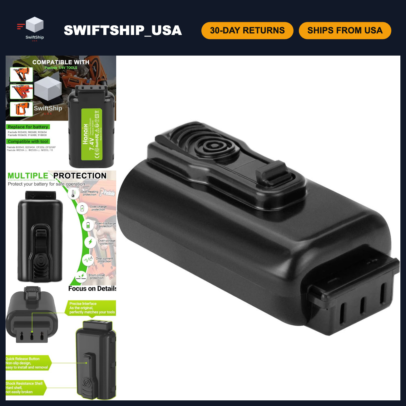 7.4V 3.5Ah Rechargeable Battery for Paslode Nail Guns & Tools - High Capacity
