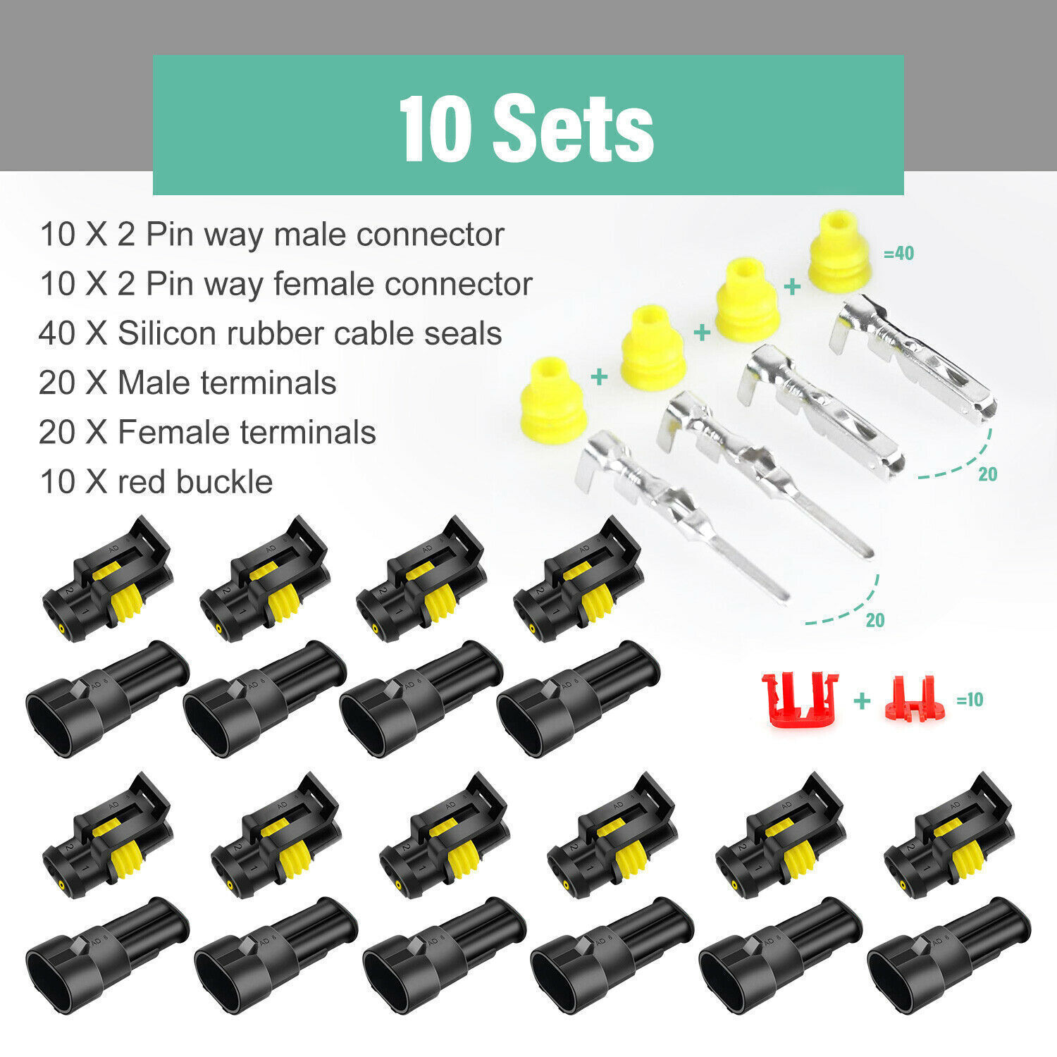 20X Car Waterproof Electrical Wire Cable Connector Male Female 2Pin Way Plug Kit
