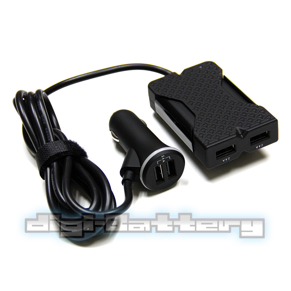 Non-OEM 4 USB Ports Car Charger for Front & Backseat Users for Smartphones