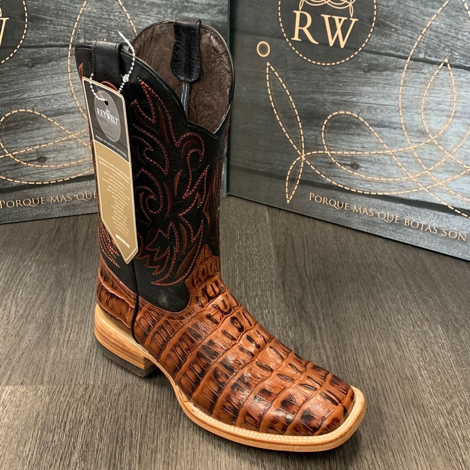 MEN'S RODEO COWBOY ALLIGATOR TAIL PRINT WESTERN SQUARE TOE BOOTS MEXICO PRODUCT