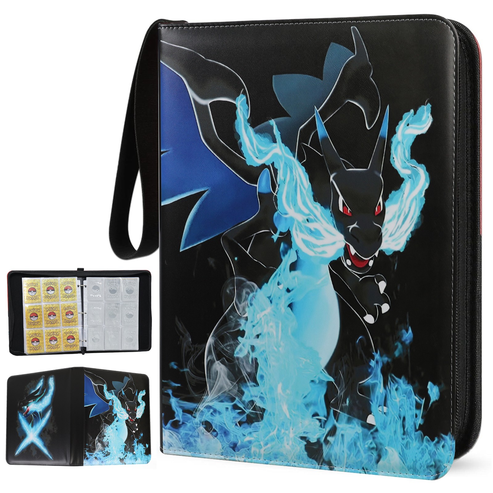 900 Card Pocket Binder 9 Pockets Trading Cards Album Folder - Super Charizard X