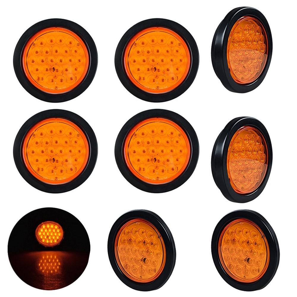Astra Depot 8x 4 Round 24-LED Amber Truck Tail Turn Signal Lights Kit
