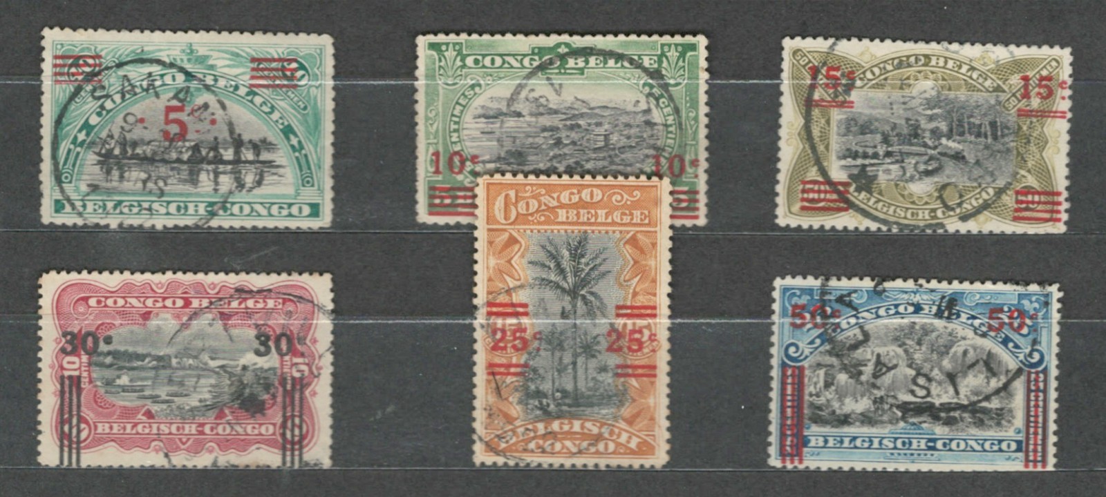 CONGO BELGIUM AFRICA COLONIES PAYSAGE CURRENCY OVERPRINT USED SET LOT (CONG 713)
