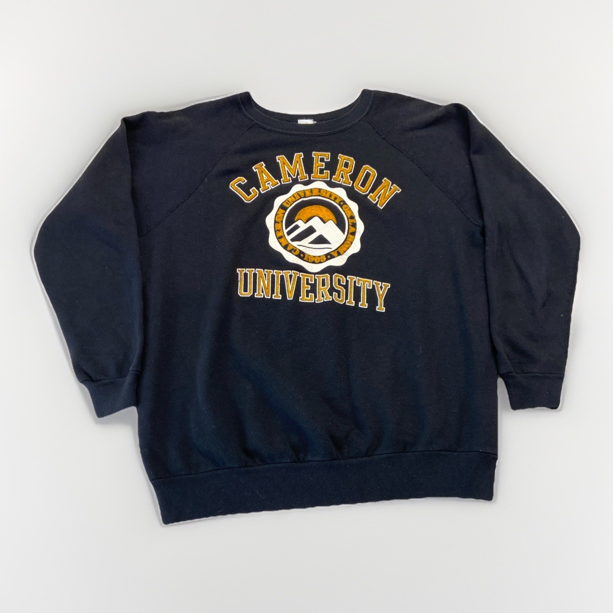 Vintage Cameron University Sweatshirt Mens M Black Crewneck Flocked Logo 80s Vintage Cameron University Sweatshirt Mens M Black Crewneck Flocked Logo 80s