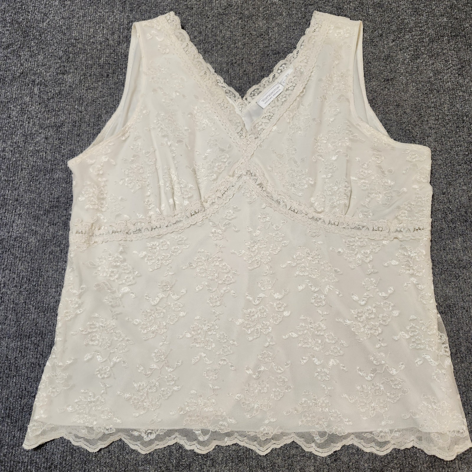 Worthington Top Womens 2X Cream Lace Babydoll Cami Tank Vintage Romantic 