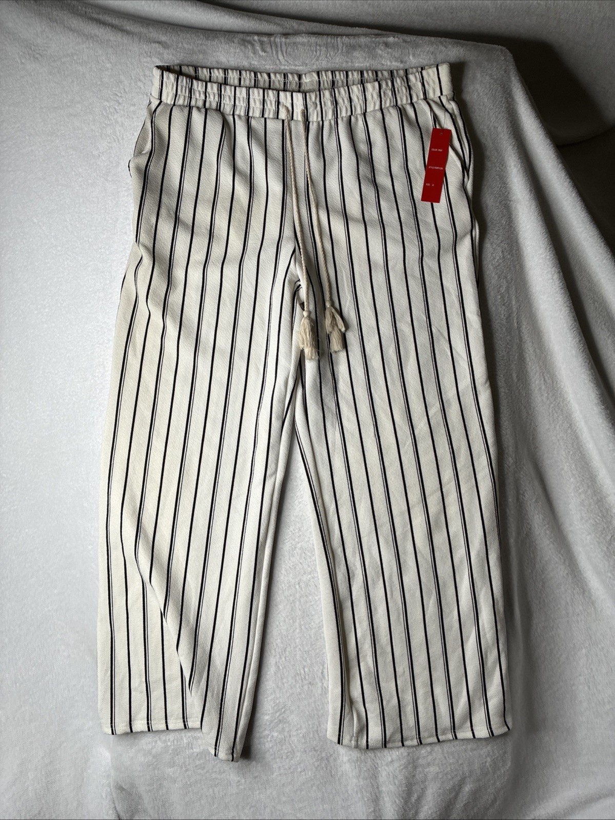 Hot Kiss Womens 3X Pants Black White Pinstripe Pull On Drawstring NWT Plus