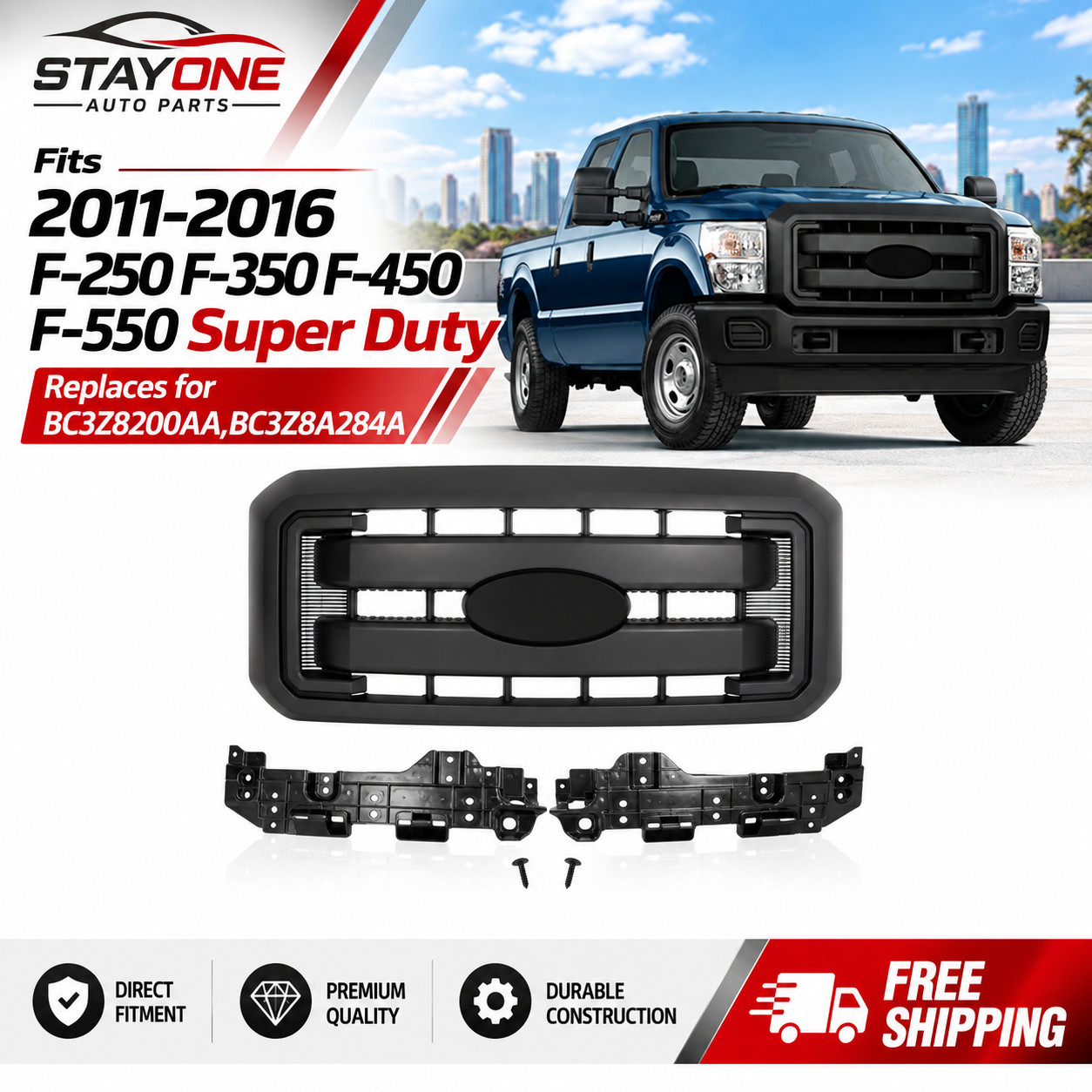 For 2011-2016 Ford F250 F350 F450 Super Duty Front Grille & Reinforcement Mount