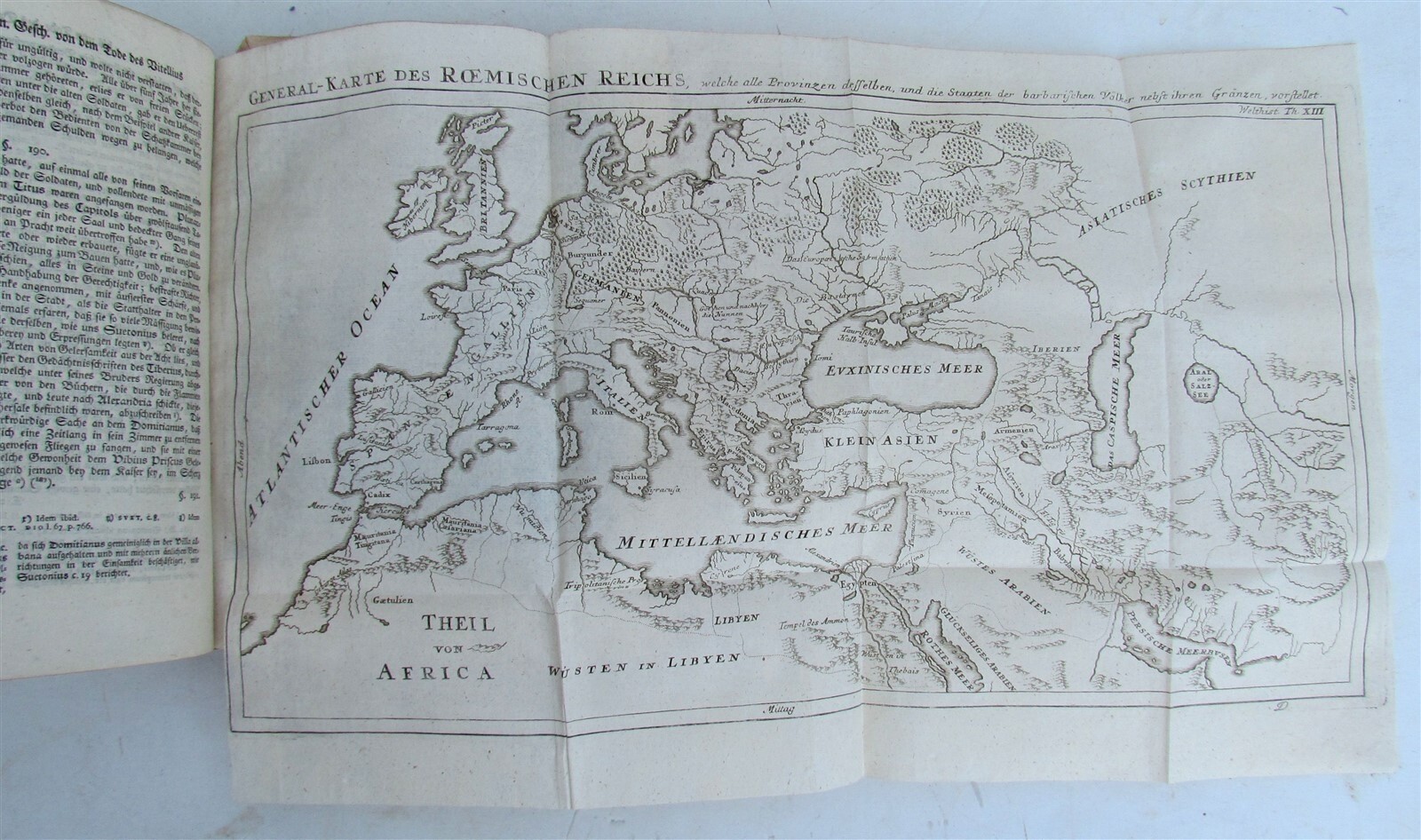 1748 WORLD\'S HISTORY antique ILLUSTRATED w/ MAP in German VELLUM BOUND