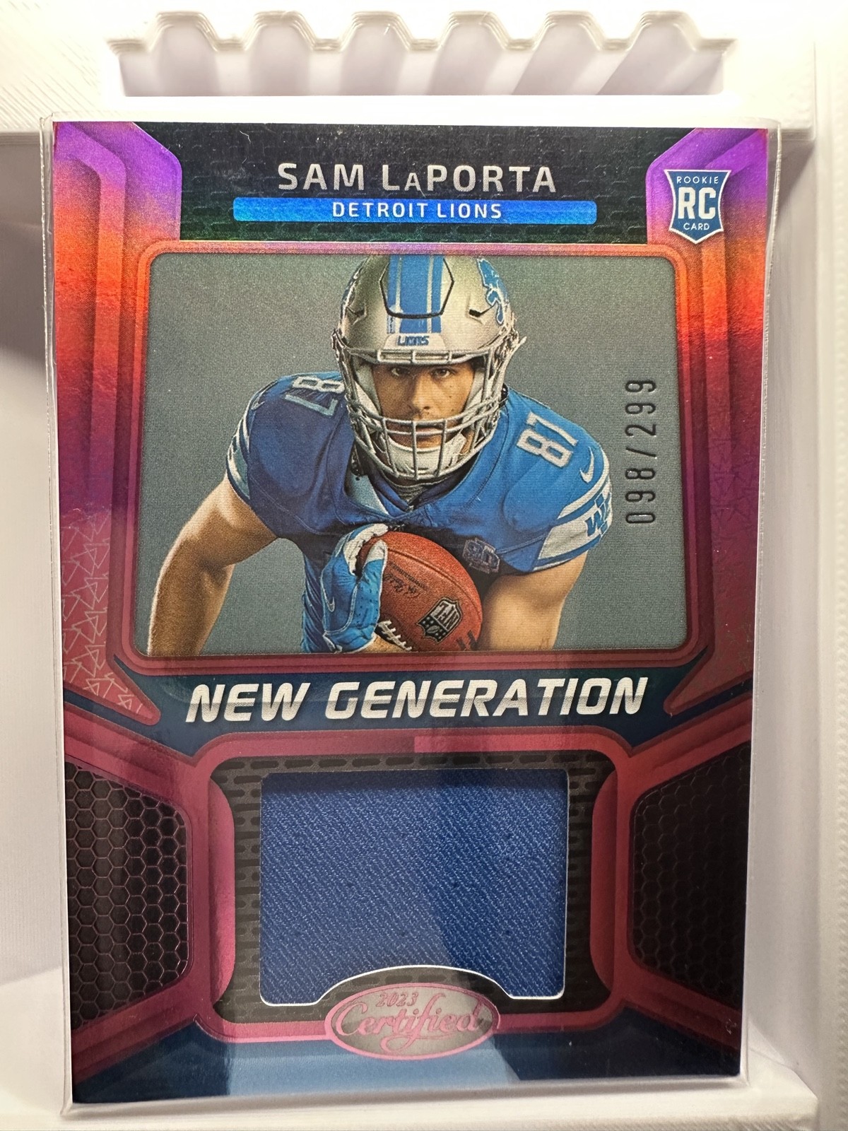 2023 Panini - New Gen Jerseys Sam LaPorta #NGJM-17 Mirror Pink /299 (MEM, RC)