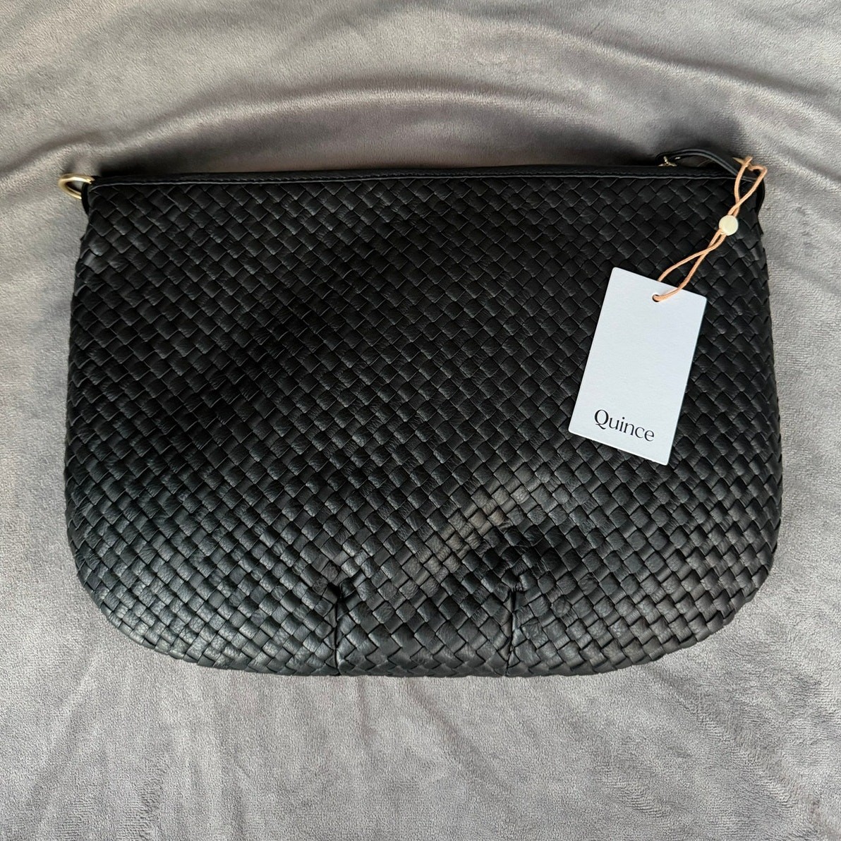 Quince Italian Leather Convertible Crescent Handwoven Shoulder Bag Black NWT