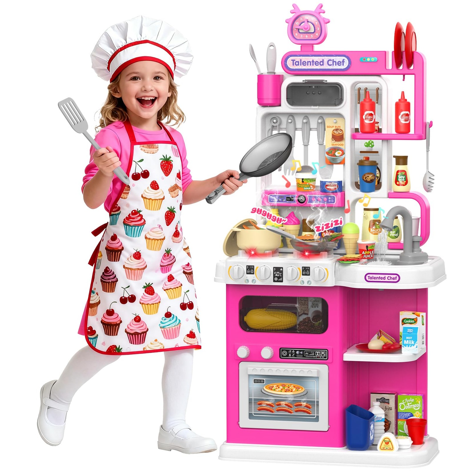 DRAMATION Kids Kitchen Playset, 36.22\'\' Play Kitchen Toddlers 1-3 Steam, Sound