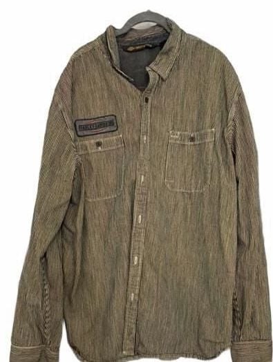Harley-Davidson Men\'s Striped Long Sleeve Button-Down Work Shop Shirt Size 2XL