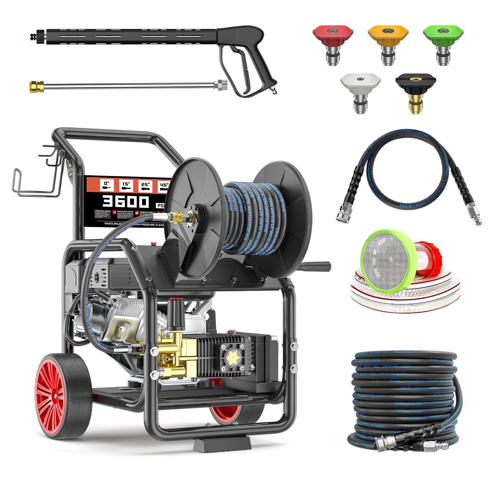 POHIR 3.3 GPM 3600 PSI 212cc One-Button Start Gas Pressure Washer Hose Kits POHIR 3.3 GPM 3600 PSI 212cc One-Button Start Gas Pressure Washer Hose Kits