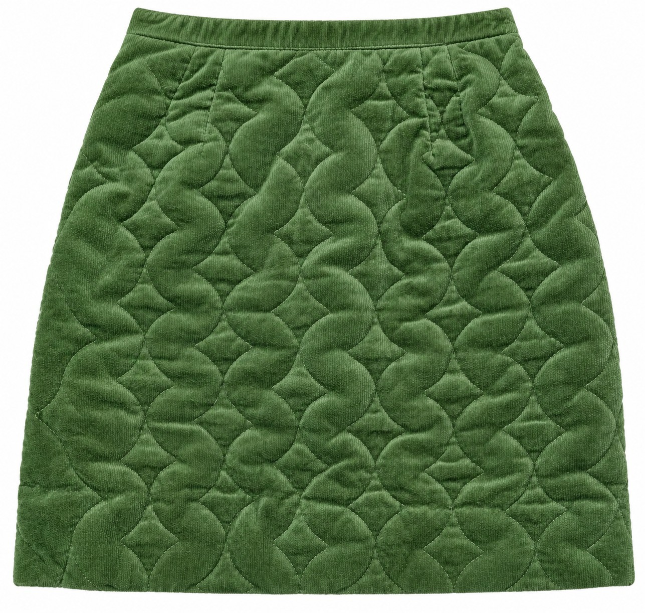 Vintage 1970s Womens XS Quilted Ribbed Mini Skirt Chartreuse High Waist