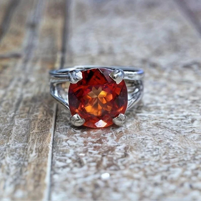 Natural Orange Certified Sapphire Ring 925 Sterling Silver Cushion 6+Ct Gemstone